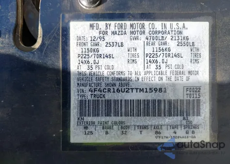 1996 Mazda B3000 Cab Plus из США, поврежденный, VIN 4F4CR16U2TTM15981